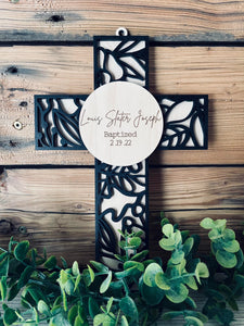 Personalized Baptismal Gift | Personalized Wood Cross | Floral Background