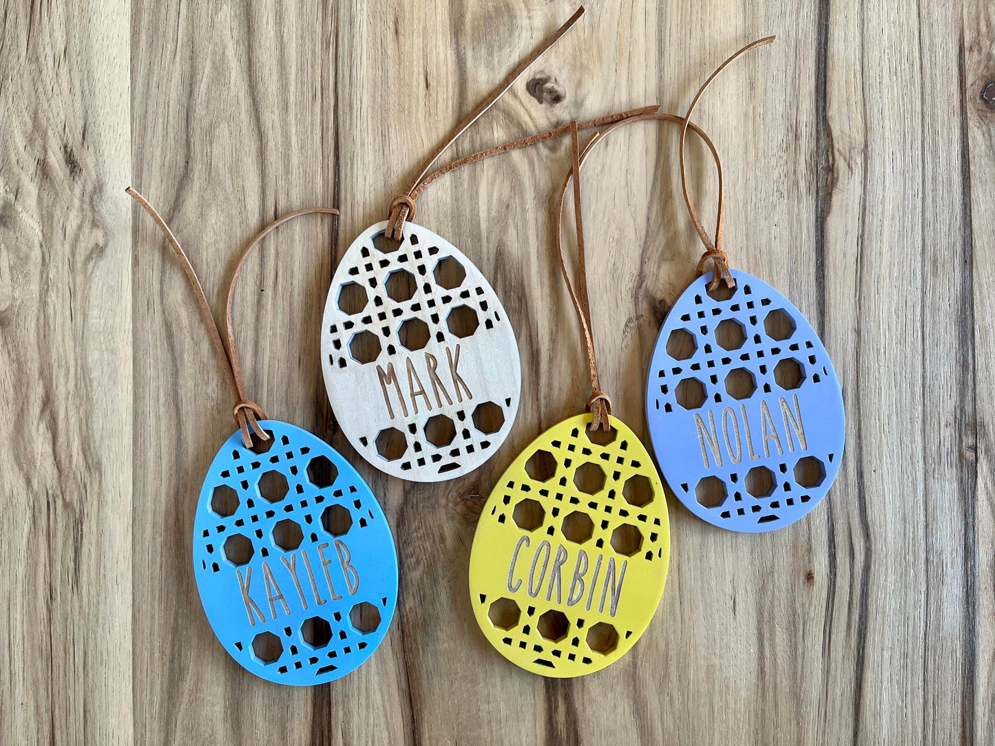 Easter Basket Name Tag | Personalized Wood Easter Rattan Design | Engraved Name Tag