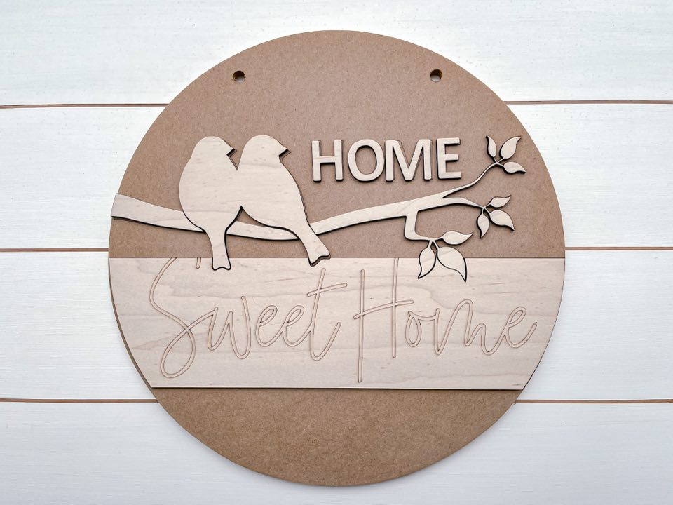 Home Sweet Home DIY Sign Kit | DIY Paint Party Set | Summer Round Door Hanger Sign | Birds in Branches