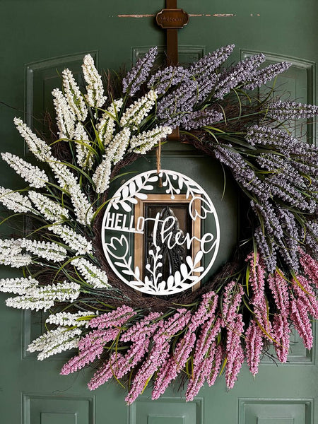 Door Hanger Wreath Cutout Sign | Farmhouse Front Door Sign | Round Welcome Home Sign