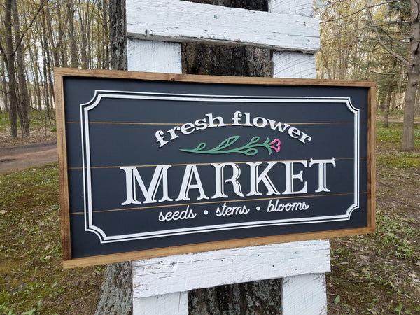 Flower Market Farmhouse Sign | Raised Lettering Farmhouse Sign with Shiplap