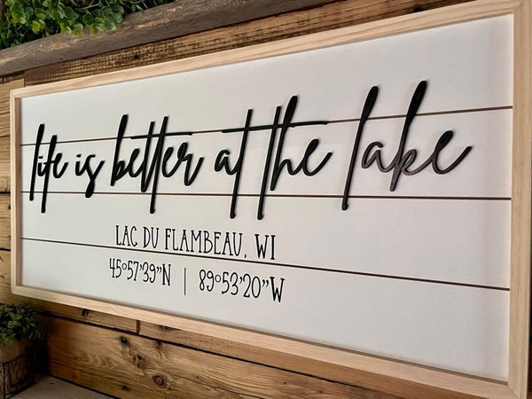 Life is Better at the Lake | Cabin Coordinates Sign | Custom Lake House Sign