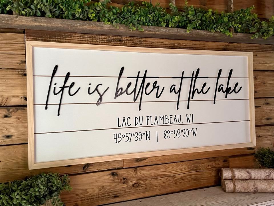 Life is Better at the Lake | Cabin Coordinates Sign | Custom Lake House Sign