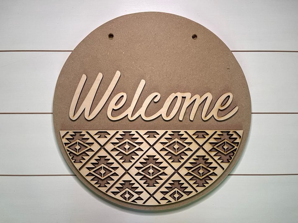 Welcome Aztec Design DIY Sign Kit | DIY Paint Party Set | Aztec Design Round Door Hanger Sign