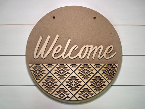 Welcome Aztec Design DIY Sign Kit | DIY Paint Party Set | Aztec Design Round Door Hanger Sign