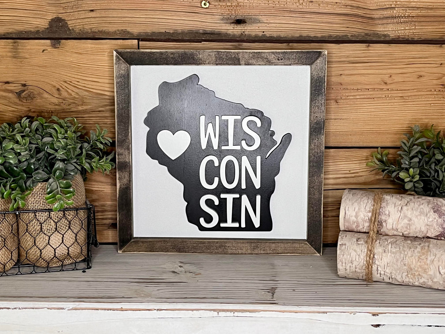 Wisconsin Art | Wisconsin with Heart Sign | Wisconsin Home Decor | Wisconsin Gifts