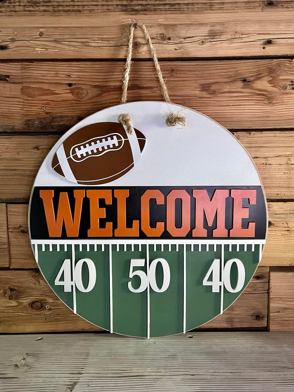 Welcome Football Round Sign | Farmhouse Front Door Sign | Round Welcome Sign