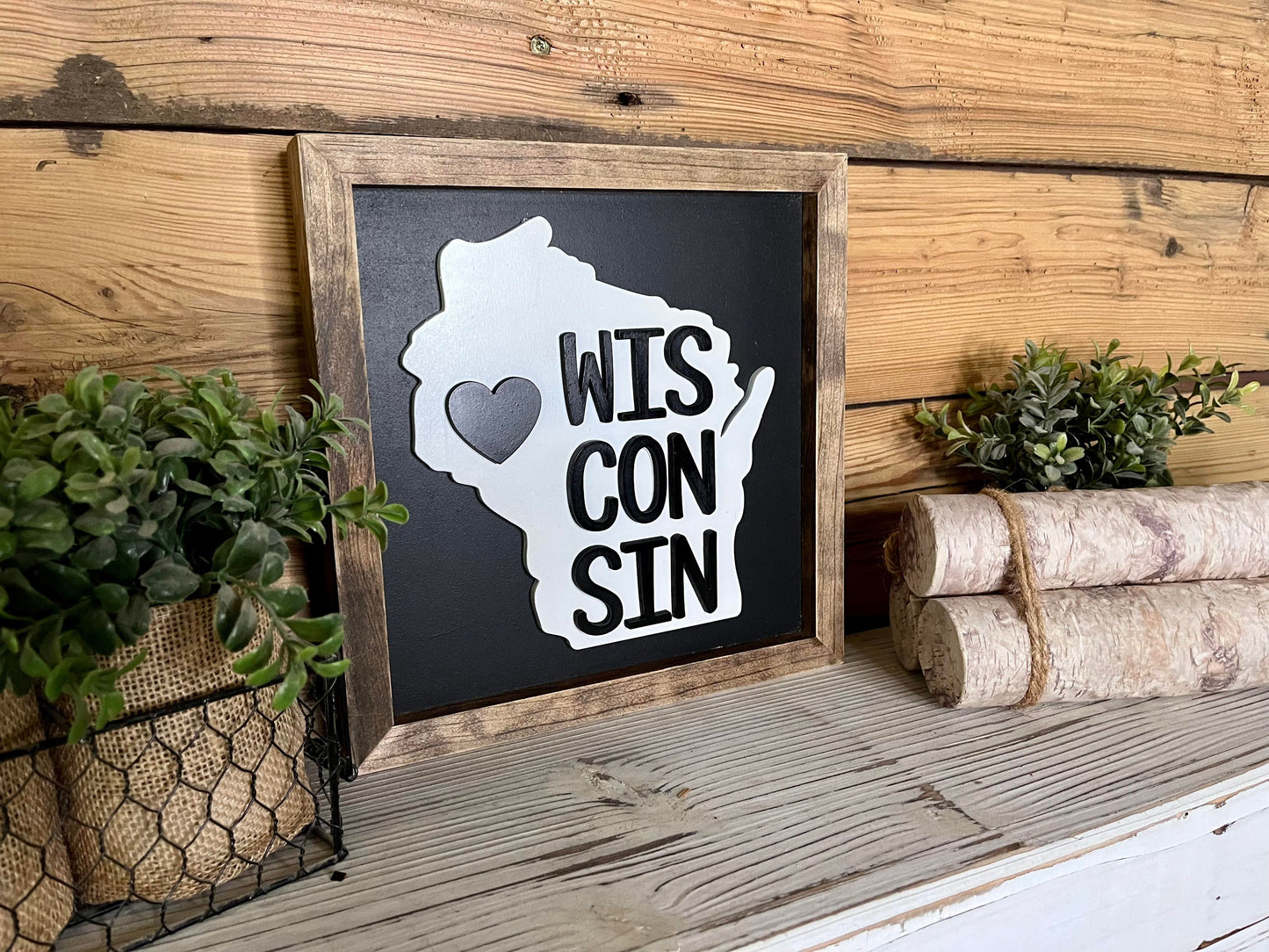 Wisconsin Art | Wisconsin with Heart Sign | Wisconsin Home Decor | Wisconsin Gifts