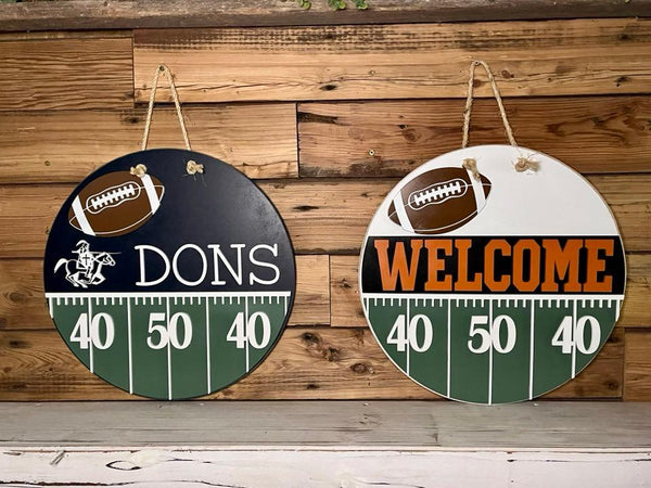 Welcome Football Round Sign | Farmhouse Front Door Sign | Round Welcome Sign