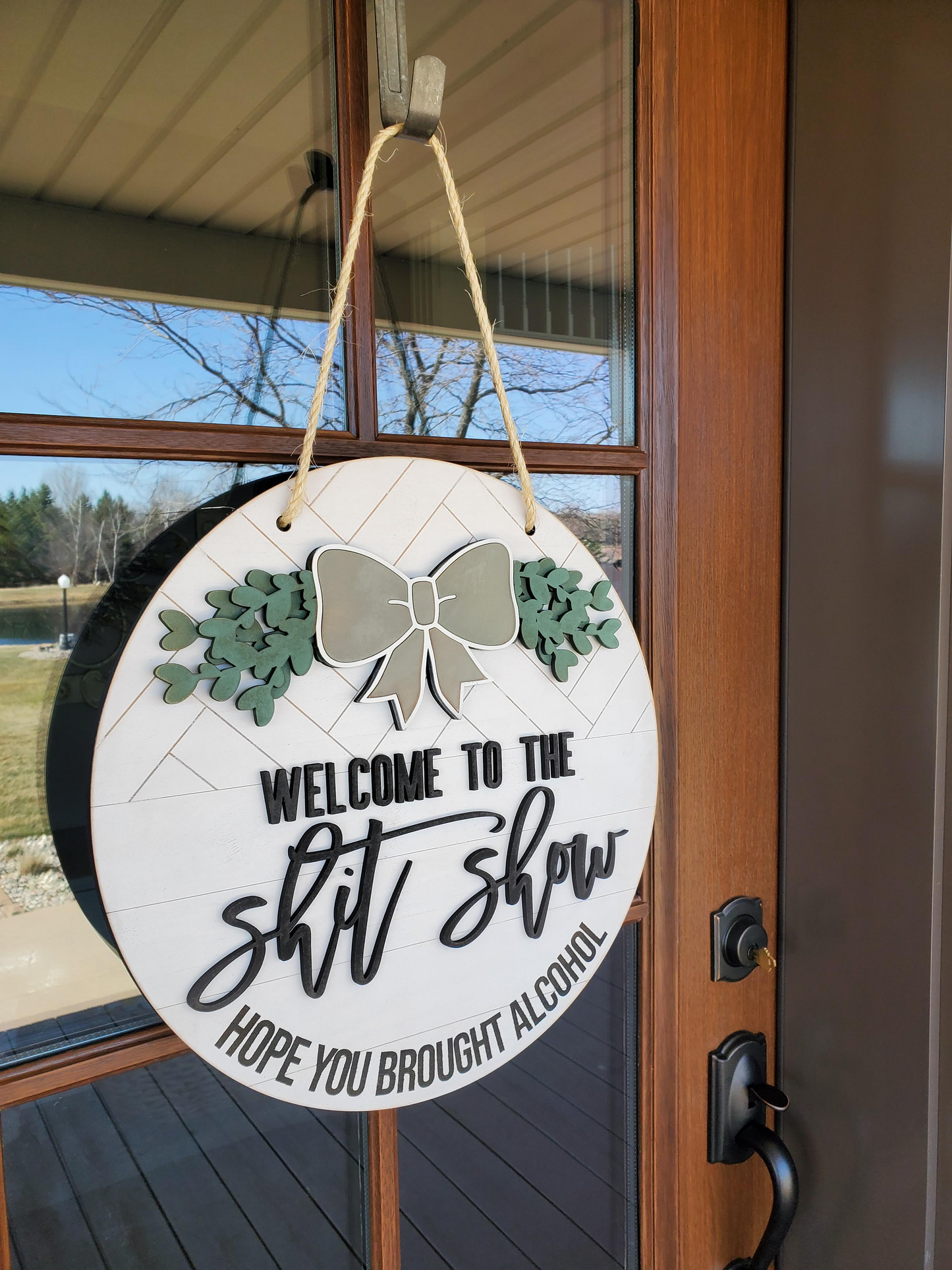 Welcome to the Shit Show | Round Porch Door Hanger Sign | Funny Porch Sign | Farmhouse Porch Sign