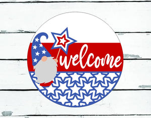 America Welcome Gnome DIY Sign Kit | DIY Paint Party Set | Patriotic Decor | Round Door Hanger Sign | Patriotic Door Hanger