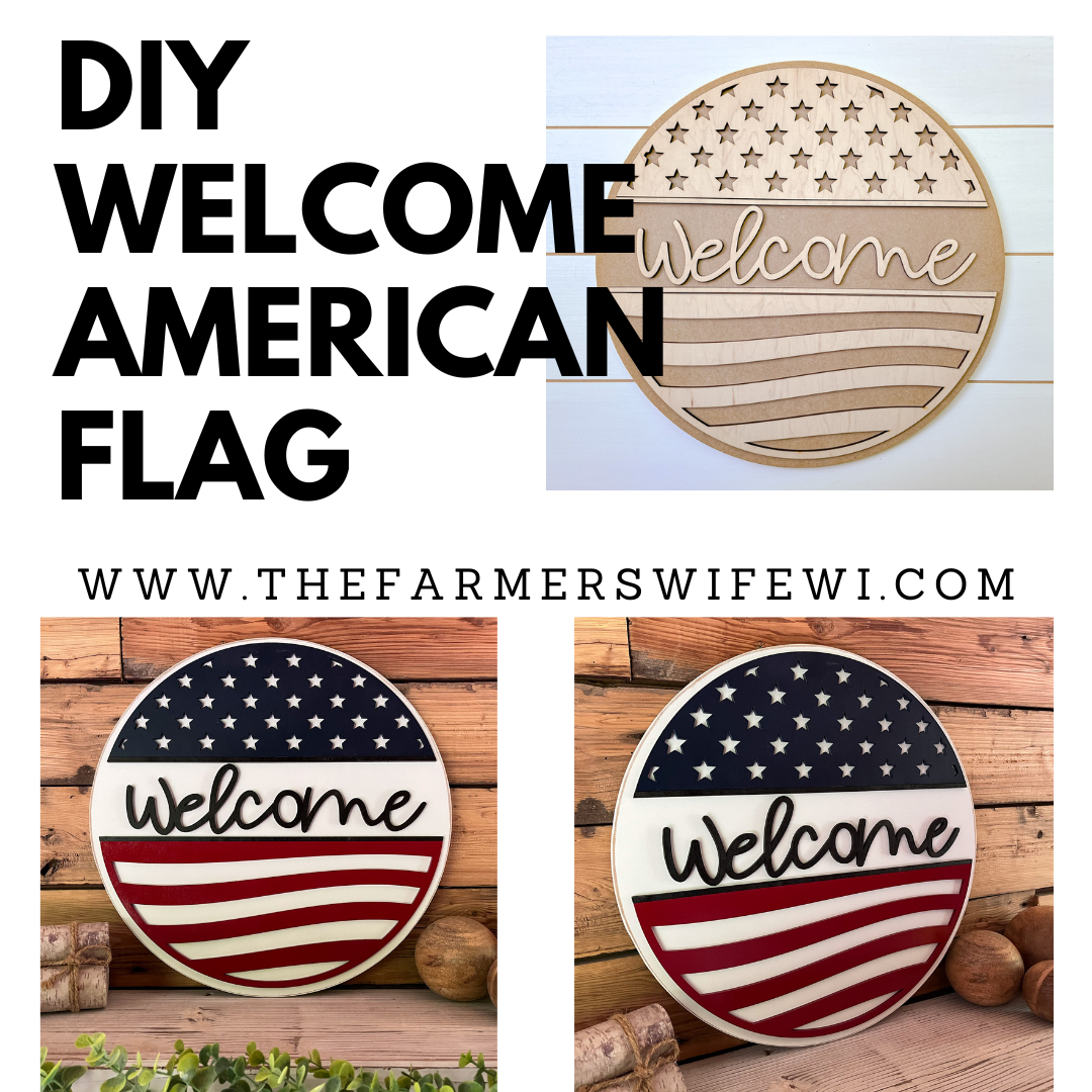 America Welcome DIY Sign Kit | DIY Paint Party Set | Patriotic Decor | Round Door Hanger Sign | Patriotic Door Hanger