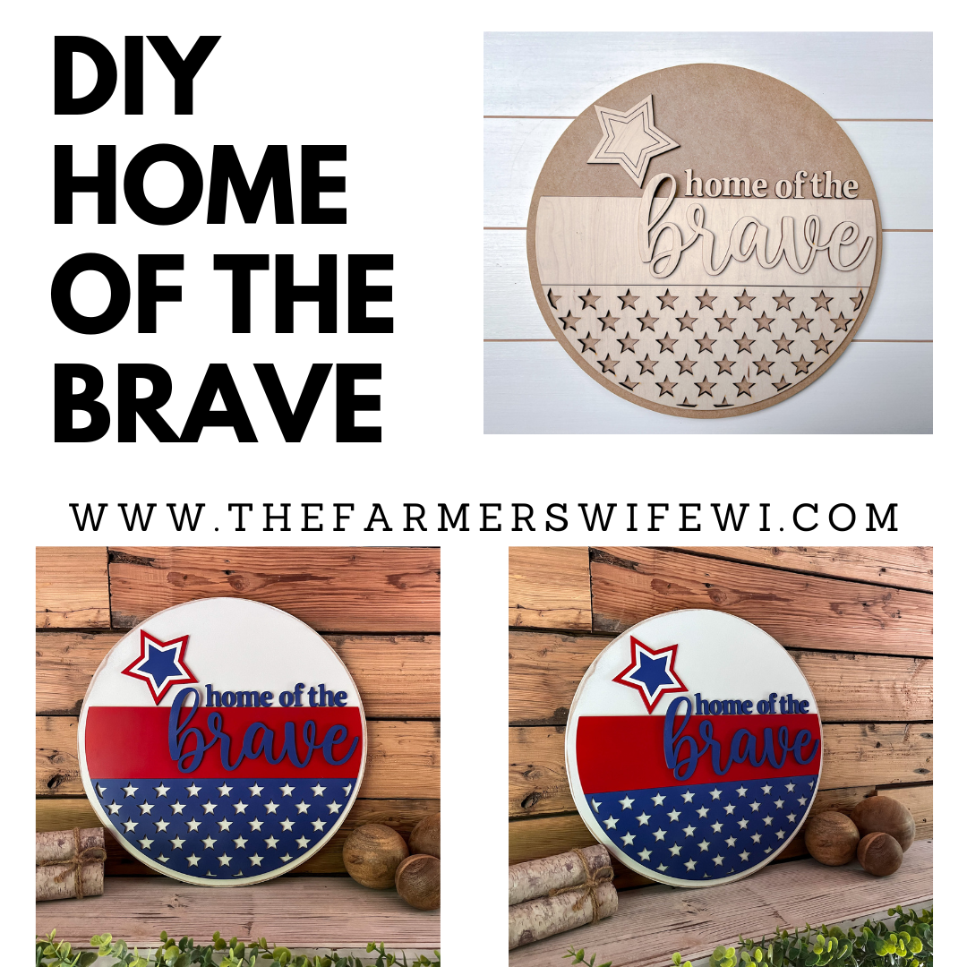 America Home of the Brave DIY Sign Kit | DIY Paint Party Set | Patriotic Decor | Round Door Hanger Sign | Patriotic Door Hanger