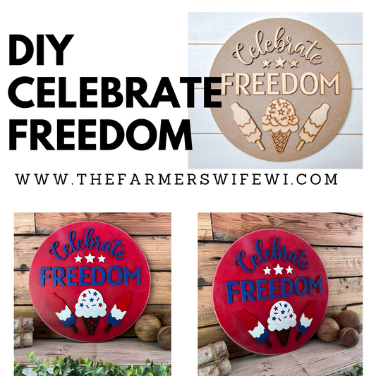 America Celebrate Freedom DIY Sign Kit | DIY Paint Party Set | Patriotic Decor | Round Door Hanger Sign | Patriotic Door Hanger