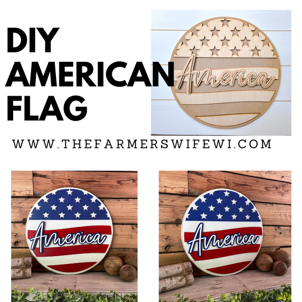 America Flag DIY Sign Kit | DIY Paint Party Set | Patriotic Decor | Round Door Hanger Sign | Patriotic Door Hanger