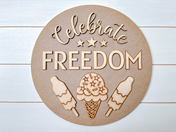 America Celebrate Freedom DIY Sign Kit | DIY Paint Party Set | Patriotic Decor | Round Door Hanger Sign | Patriotic Door Hanger