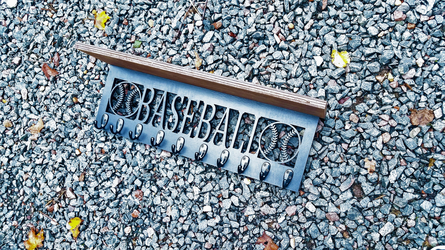 Personalized Cutout Shelf with Hooks | Name and Sport