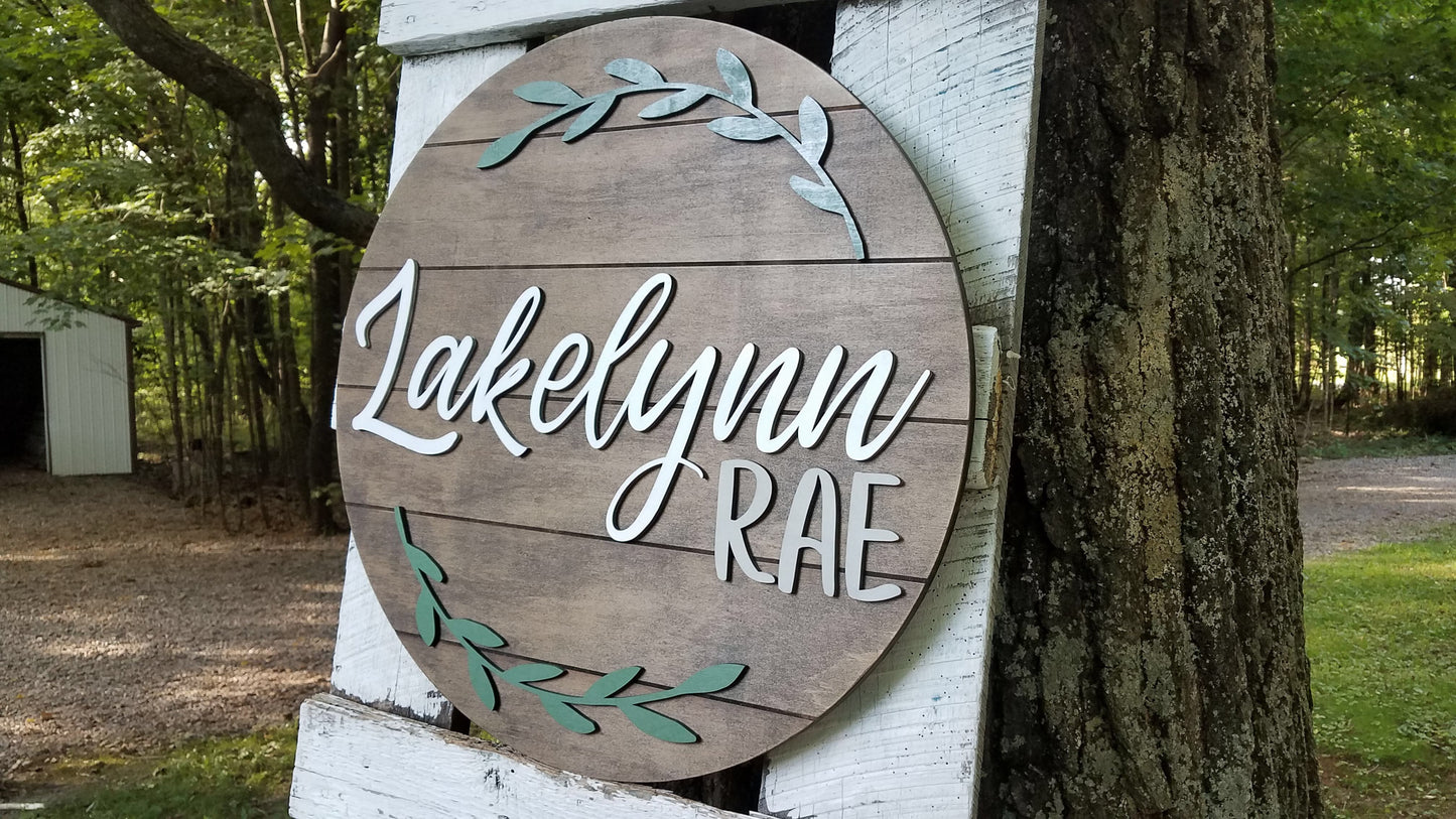 Personalized 3D Cutout Nursery Decor Sign with Child's Name and Sage Wreath