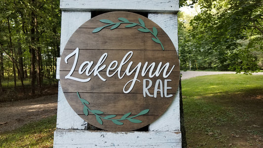 Personalized 3D Cutout Nursery Decor Sign with Child's Name and Sage Wreath