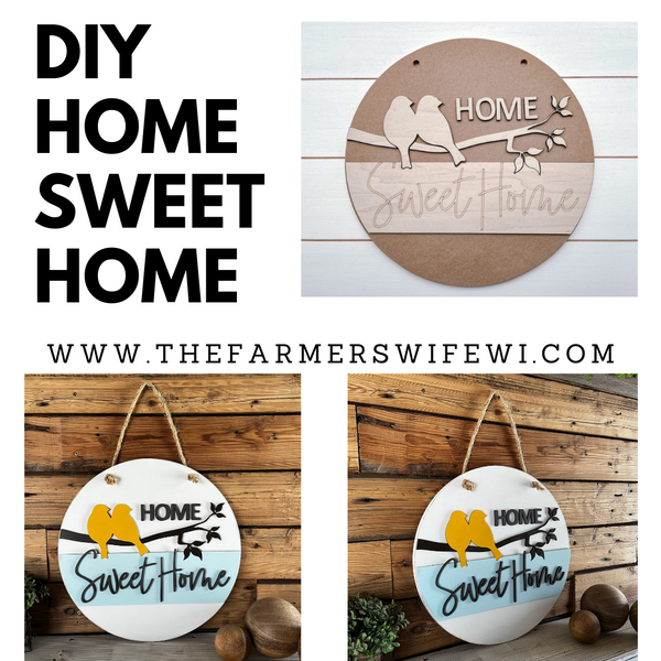 Home Sweet Home DIY Sign Kit | DIY Paint Party Set | Summer Round Door Hanger Sign | Birds in Branches