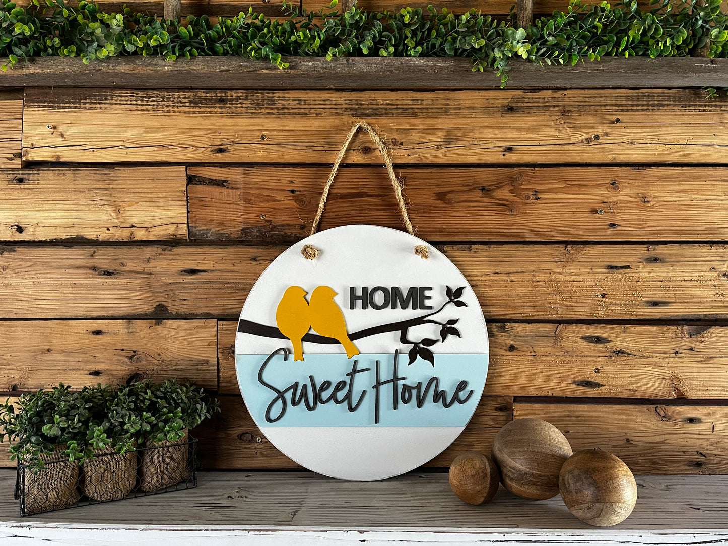 Home Sweet Home Sign | Birds in Branches | Farmhouse Porch Decor | Door Hanger