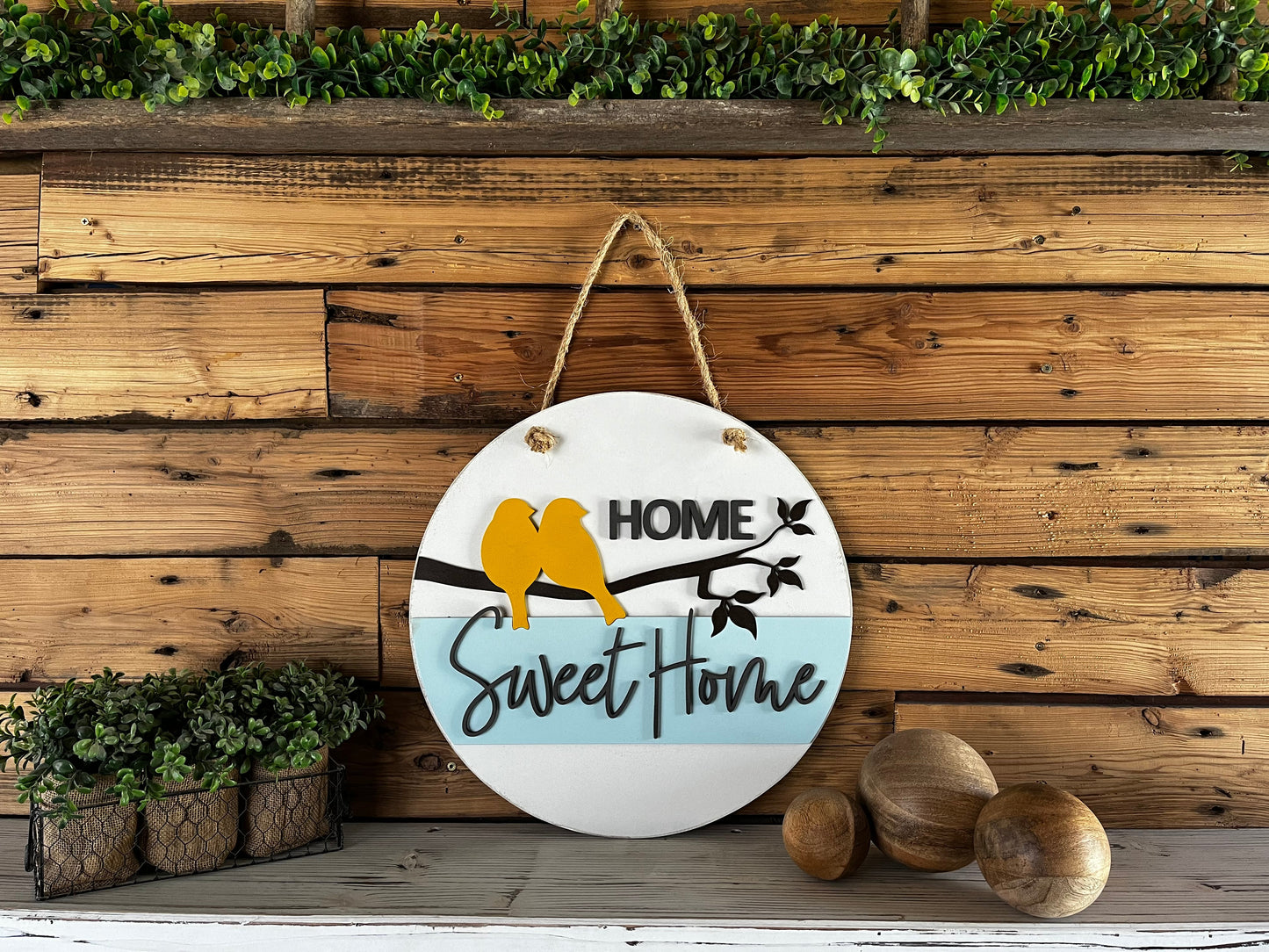 READY TO SHIP - Home Sweet Home Sign | Birds in Branches | Farmhouse Porch Decor | Door Hanger