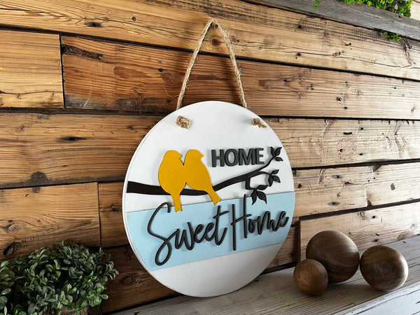 Home Sweet Home Sign | Birds in Branches | Farmhouse Porch Decor | Door Hanger