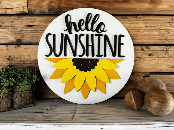 Hello Sunshine Sunflower Sign | Farmhouse Porch Decor | Door Hanger