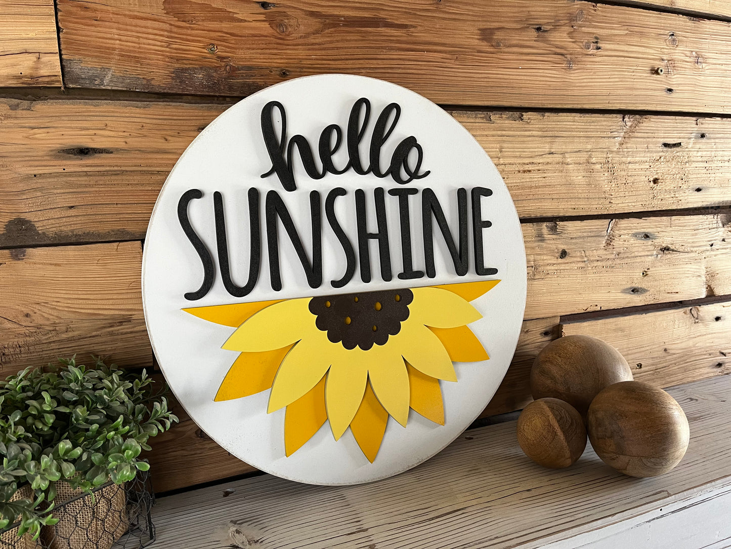 Hello Sunshine Sunflower Sign | Farmhouse Porch Decor | Door Hanger