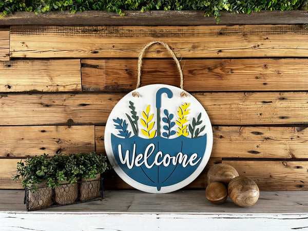 Ready to Ship - Welcome with Umbrella Sign | Farmhouse Porch Decor | Door Hanger