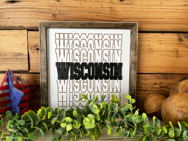 Wisconsin Word Shadow | Wisconsin Art | Wisconsin Home Sign | Wisconsin Home Decor | Wisconsin Gifts