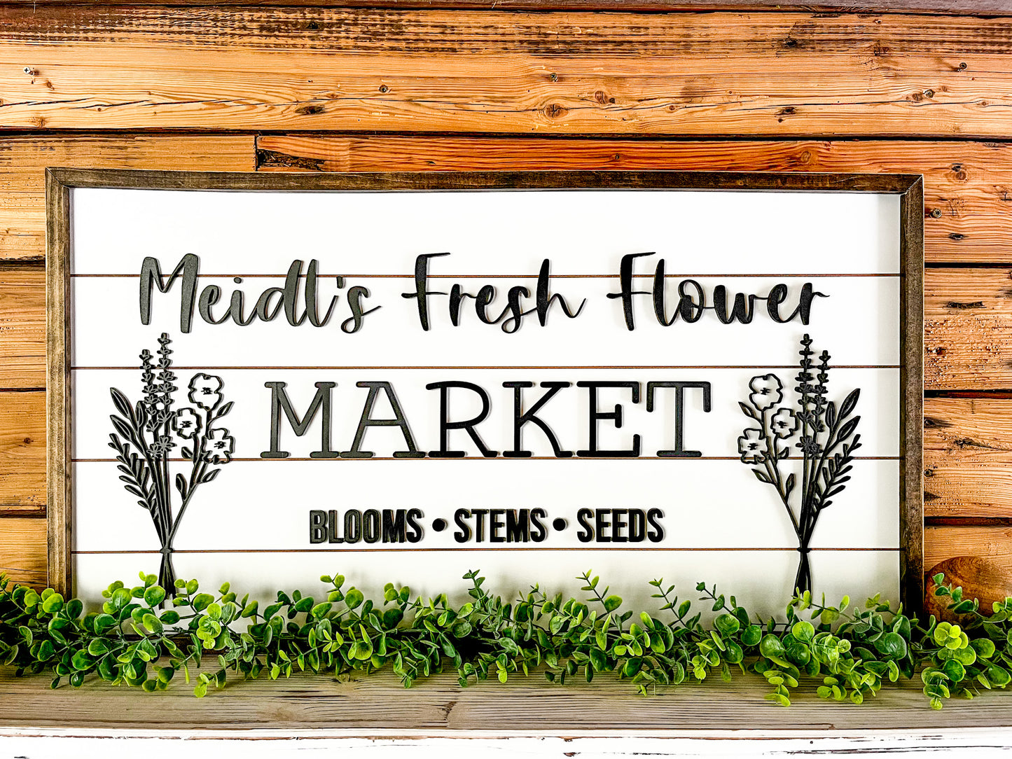 Personalized Fresh Flower Market Farmhouse Sign | Raised Lettering Farmhouse Sign with Shiplap