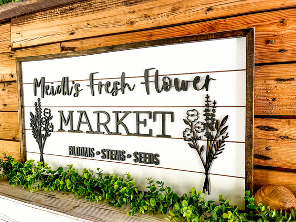 Personalized Fresh Flower Market Farmhouse Sign | Raised Lettering Farmhouse Sign with Shiplap