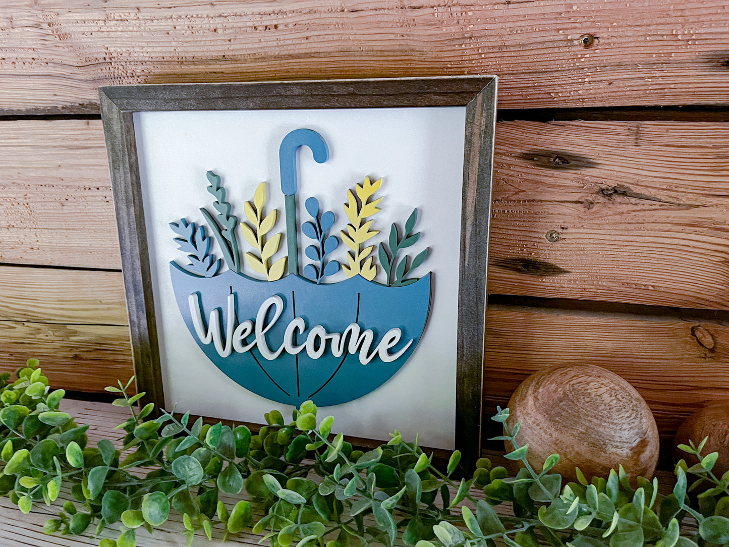 Welcome with Umbrella Sign | Farmhouse Decor | Welcome Sign