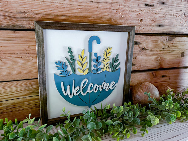Welcome with Umbrella Sign | Farmhouse Decor | Welcome Sign