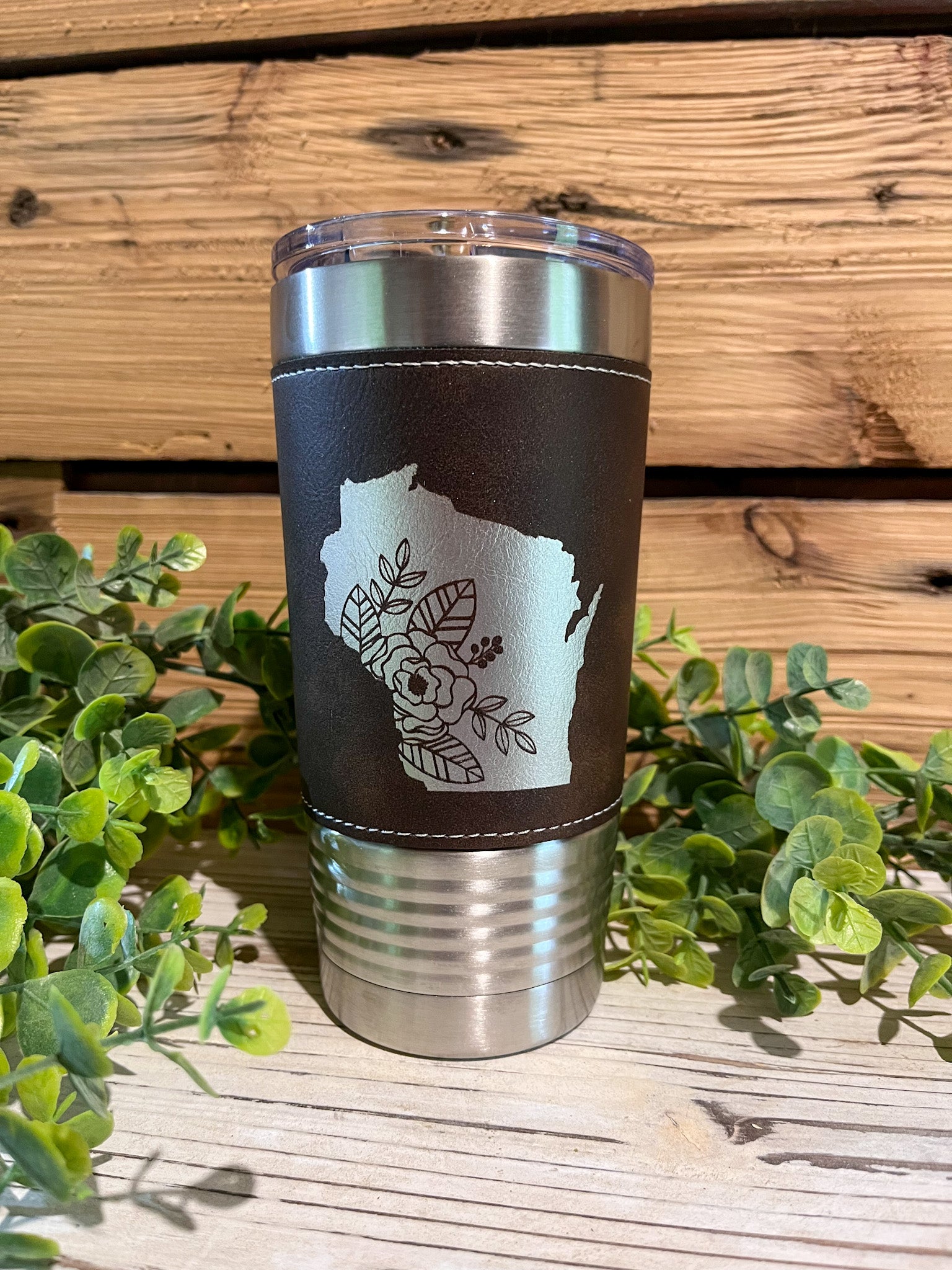Wisconsin Gifts | Wisconsin Mug | Leather Mug | Engraved Tumbler