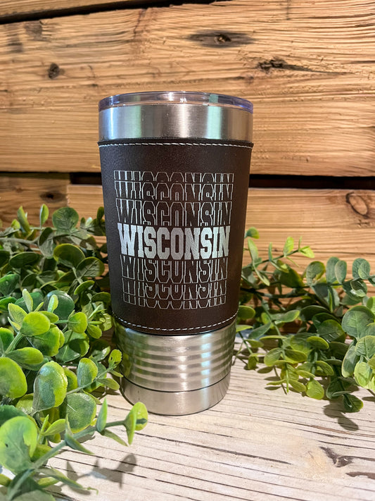 Wisconsin Gifts | Wisconsin Mug | Leather Mug | Engraved Tumbler