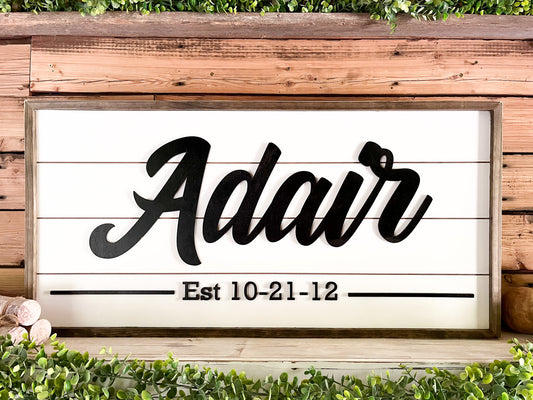 Personalized Raised Lettering Last Name Sign on Shiplap
