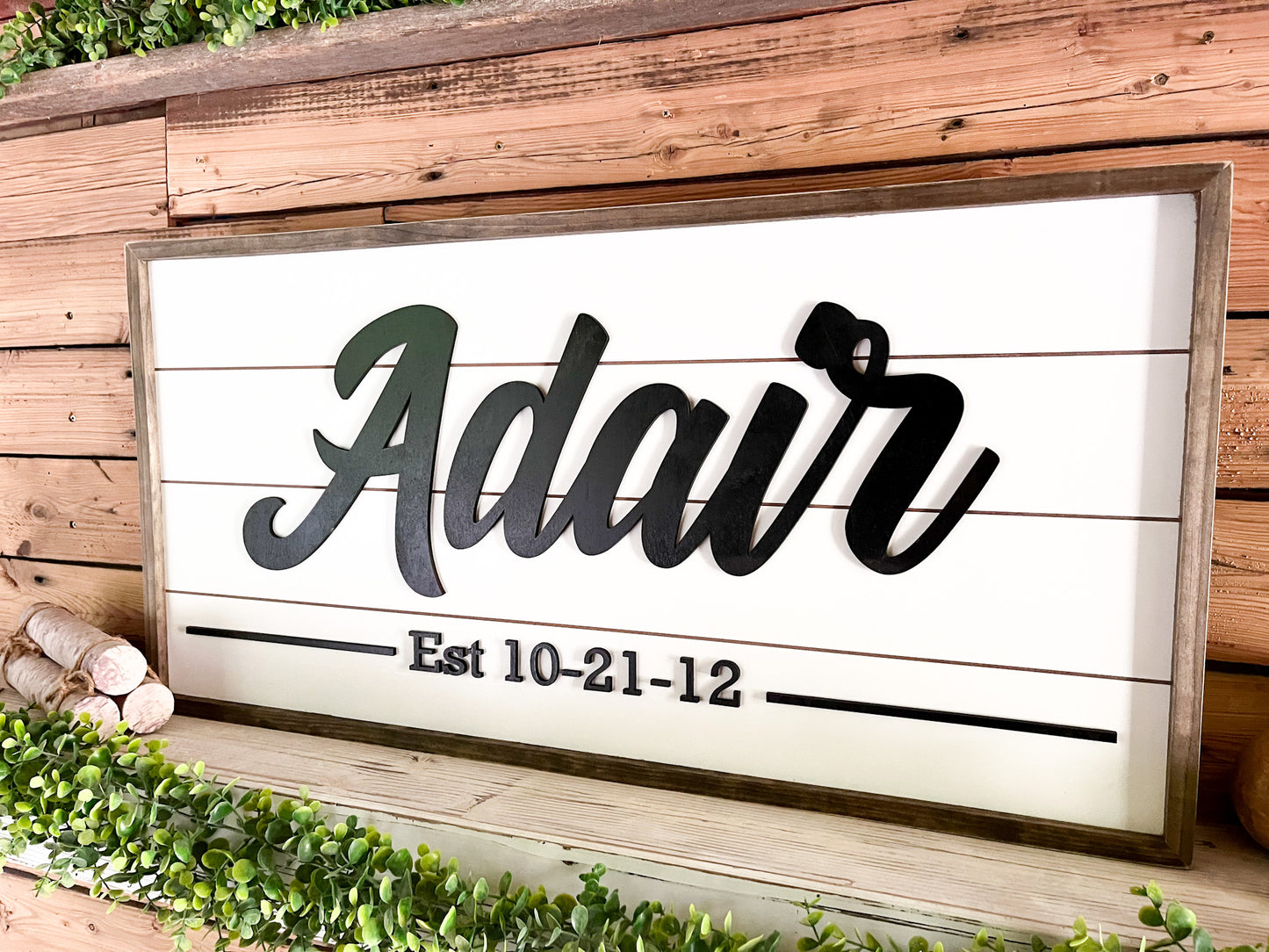Personalized Raised Lettering Last Name Sign on Shiplap