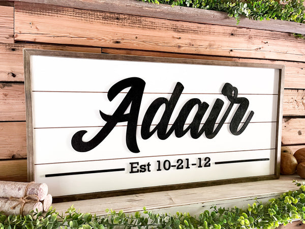 Personalized Raised Lettering Last Name Sign on Shiplap