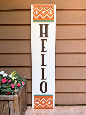 READY TO SHIP - "Hello" Fall Porch Leaner Sign | Fall Front Door Sign | Front Porch Decor