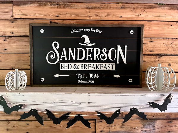 Sanderson Bed and Breakfast Halloween Laser Cut Sign with Raised Lettering | Fall Home Decor
