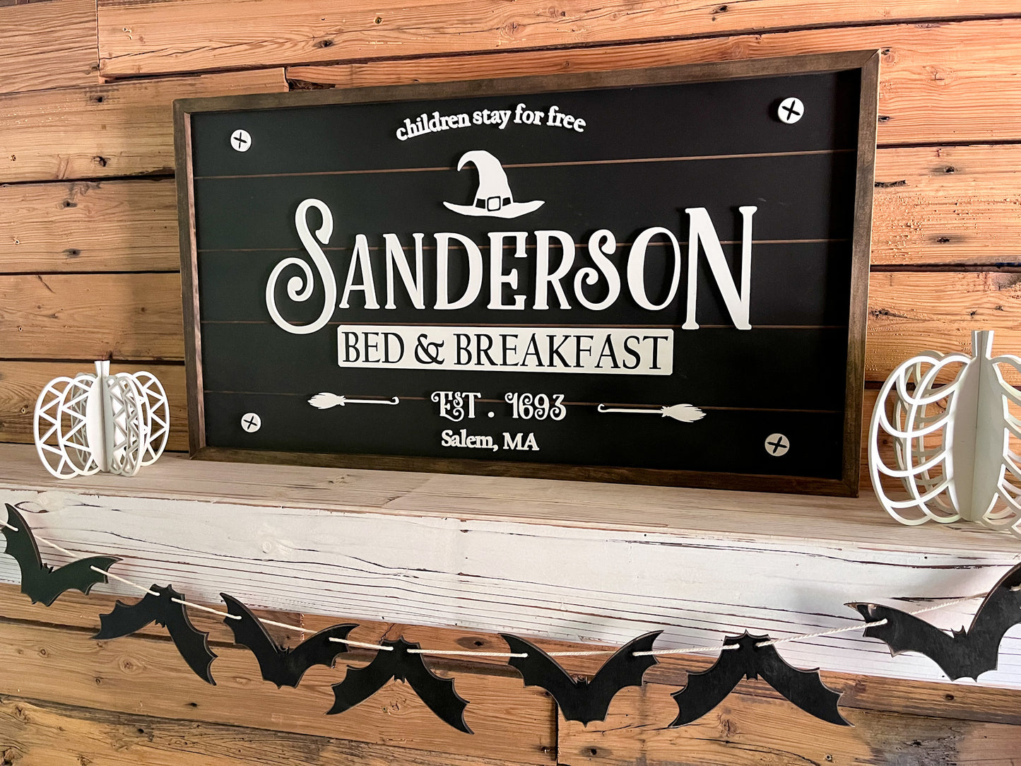Sanderson Bed and Breakfast Halloween Laser Cut Sign with Raised Lettering | Fall Home Decor