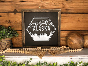 Alaska State Sign | Alaskan Mountains Sign | House Warming Gift Idea | State Sign | Rustic Home Decor | Gift for Her |Farmhouse Decor