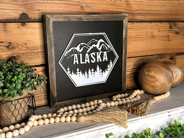 Alaska State Sign | Alaskan Mountains Sign | House Warming Gift Idea | State Sign | Rustic Home Decor | Gift for Her |Farmhouse Decor