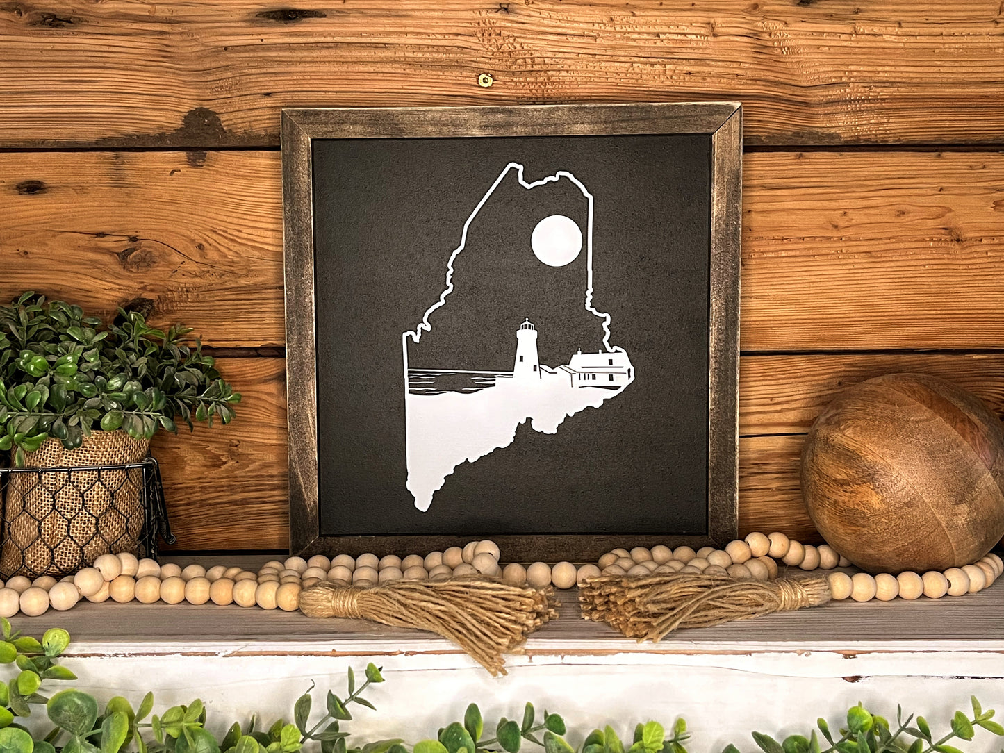 Maine Lighthouse Sign | Maine State Sign | House Warming Gift Idea | State Sign | Rustic Home Decor | Gift for Her |Farmhouse Decor