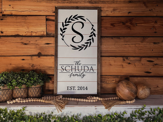 Personalized Raised Lettering Last Name Sign on Shiplap | Wreath
