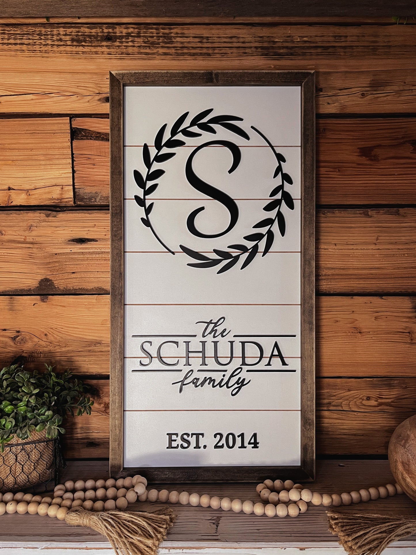 Personalized Raised Lettering Last Name Sign on Shiplap | Wreath
