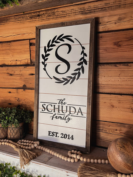 Personalized Raised Lettering Last Name Sign on Shiplap | Wreath
