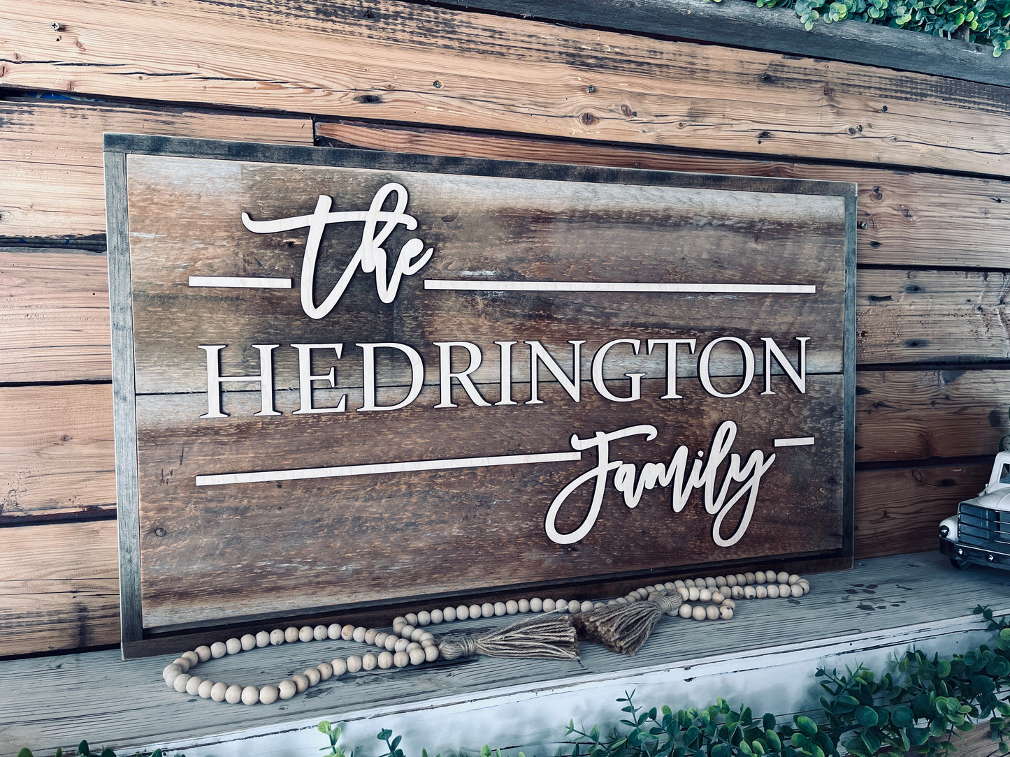 Reclaimed Wood Family Name Sign | Raised Lettering Farmhouse Name Sign | Custom Sign